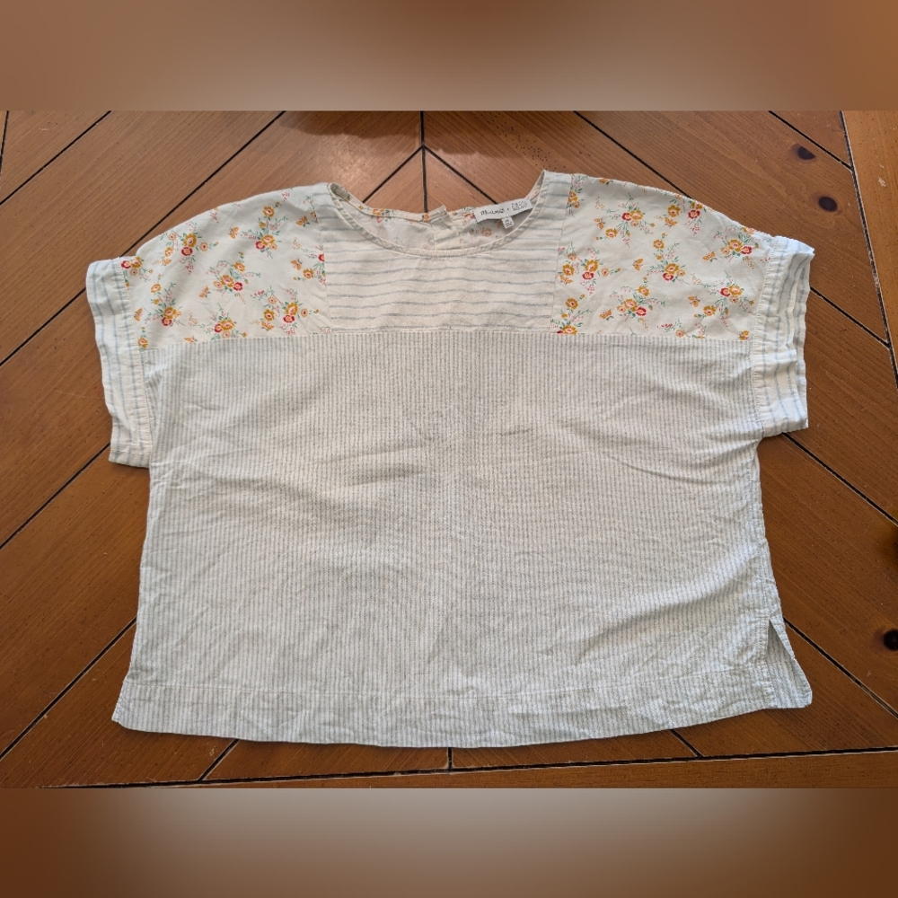 Women's Madewell Floral and Striped Short Sleeve Top